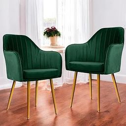 BAWARI Velvet Chair for Home | Modern Accent Armchair in Soft Velvet Fabric with Golden Legs | Set of 2 Premium Accent Chair for Living Room Bedroom Restaurent | (Green, Standard)-image-29
