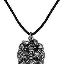 Biker Jewellery Viking Skull Head On Snake Black And Silver Zinc Metal And Cotton Dori Pendant Chain For Men And Women SPn2022878-image-84