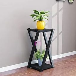 SS.COLLECTION X-Frame Side Table, 2-Tier Plant Stand, Corner Table for Living Room and Bedroom, Black-image-9