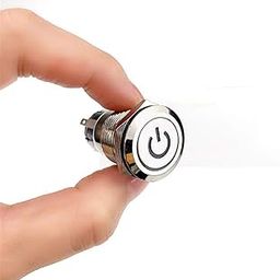Robodo 19 mm Big Size Waterproof Momentary Type Power Symbol Flat Round Stainless Steel Metal Push Button Switch LED Light (White)-image-29