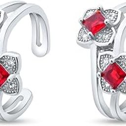 925 Sterling Silver Blossom Red Flower Adjustable Toe Rings-34