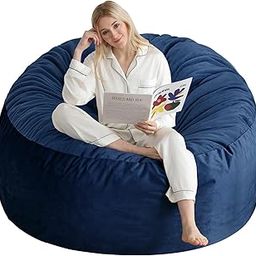 4 Ft Bean Bag Chair, Memory Foam Bean Bag Chairs for Adults with Filling, Round Bean Bag Sofa with Filler Included, Beanbags with Soft Dutch Velvet Fabric,4 Foot,Navy-image-64