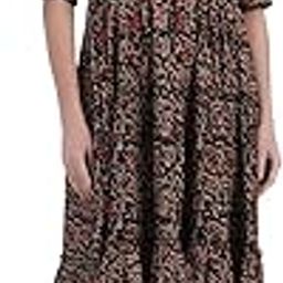 Women's Fit and Flare Dress I Pure Cotton Long Summer Maxi Dress I V-Neck I Casual Wear I Printed Kalamkari Floral Middi-image-1