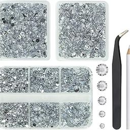 qiipii 3 Boxes 5070PCS Crystal Clear Resin Rhinestones White Resin Stones Gems 2mm 3mm 4mm 5mm 6mm Non-Hotfix Silver Crystals Diamonds for Nails Body Face Eyes Makeup Tumblers Mugs Bottles DIY Crafts-image-56
