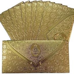Vanya Creations Pack of 10, Paper 3 Fold Taj Metallic Finish Shagun Envelopes for Gifting Sagan Lifafa Wedding Occasion Cash Money, 19 X 9 cm, Gold Color-14