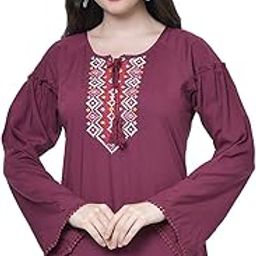 Casual Embroidered Regular Full Sleeve Rayon Maroon Top for Women-image-1