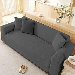Lukzer Universal 3 Seater Jacquard Sofa Cover with 2 Cushion Covers Soft Touching Flexible Stretch Slipcover (Pastel Dark Grey Tangled Lines/SC-118-03/180-230cms) (220GSM)-image-23