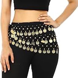 SSK ECOM Women's Arabic Belly Dance Hip Scarf Waistband Belt Skirt with Colorful Leaves Gold Coins(A21)-image-56