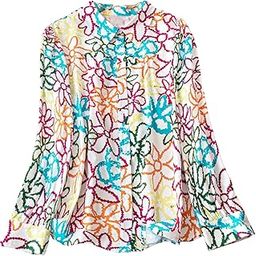 Girl's & Women's Solid Rayon Colorful Casual Fit Lapel Cardigan Shirt Colorful Flower Printed Long Sleeve Shawl Collared Open-Front Blouse Shirt for Women (Shirt 53)-image-2