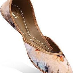 Women's Genuine Soft Leather Sol Casual Punjabi Jutti for Bridal Ethnic Flats Mojari Marble-31