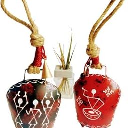 MIRAMAYEE Set of 2 Traditional Iron Bell Dancing Women - Colored, Recycled Metal, with Jute Rope, Fair Trade Gift, Handmade Decor Decorative Bell (design4)-image-70