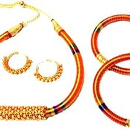 Silk Thread Jewellery Necklace Sets Orange Color Jewellery Women Necklaces-image-9