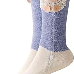 HSOKEW Women Heated Sock, Women Foot Warmer Electric Heated Socks 3 Heating Level Rapid Temperature Rise Cute Winter Fuzzy Warm Sock, 3D Heat Around Foot (Blue White, Thin for Outting)-image-14