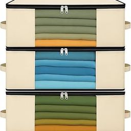 Kottify Pack of 3 Cotton Canvas Clothes Storage Bags/Saree Covers with Zip for Storage Specially Design for Woman Dresses, Sarees, Lehengas for Wardrobe Organizer (17 x 14 x 7 Inch)-image-68
