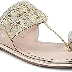 padchin Women Kolhapuri Flats Heel | Ladies Stylish Chappal, Toe Ring Embellished Slippers Sandals-picture-16