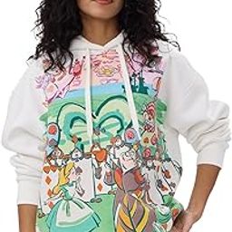 Alice in Wonderland Women and Girls Long Sleeves Hooded Neck White Graphic Printed Cotton Blend Oversized Hoodies-42