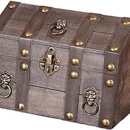 CALANDIS™ Pirate Treasure Chest Solid Wood for Women Vintage Design Storage Box Gray | Trunks & Chests | Furniture-19