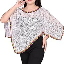 Women's and Girls Net Poncho Cape Stiched Multi Colour Lace-18
