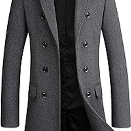 Men's Premium Wool Blend Double Breasted Long Pea Coat-image-4