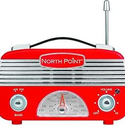 Northpoint AM/FM Portable Vintage Radio with Best Reception, Circa 1960's Design, 3" AA Battery Operated Radio, Tuning, Volume and On/Off Knob, Red and Silver-14
