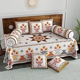BLOCKS OF INDIA 200TC Diwan Set Cotton 8 Piece | Deewan Printed Bedsheet Sets for Living Room Hall (Set of 8 Piece, 1-Bed Sheet | 2-Bolster Cover | 5-Cushion Cover (Color 3)-33