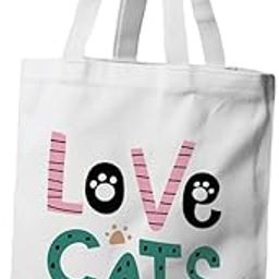 Love Cats Tote Bag – Cat Lover Text Print on Polyester Canvas Tote Bag Eco-Friendly Reusable Shopping, College & Daily Use Bag for Girls & Women-image-72