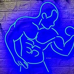 Wall Mitra Gym body LED Neon Sign Light Art Decorative Sign - Wall Decor/Table Decor, Home Decor for Wedding Party Kids Room Living Room House Bar Pub Hotel Beach,Gym Neon Signs(24x24) blue-image-19