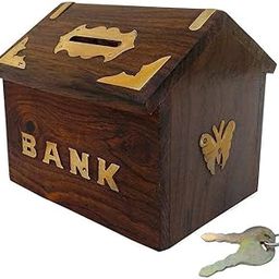 AYERAH ENTERPRISES Wooden Money Bank/Piggy Bank/Wooden HUT Money Bank/Money Storage Box/Coin Box/Coin Collector Box/Antique Money Bank/Saving Box/SHEESHAM Wood/(12 * 12 * 11 cm)-image-48