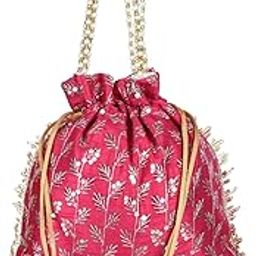 Potli|Silk Wedding Potli|Drawstring Closure Potli|Wallet Potli|Christmas Gift Potli|Baby Shower Potli|Traditional Shagun Potli|Square Embroidery Potli|Rani-40
