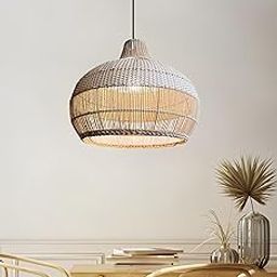 DECOWAY Bamboo Hanging Light for Living Room | Rattan Hanging lamp for Balcony | Cane Indoor Outdoor Chandelier | Wicker Ceiling Lamp Light Boho Decor - LUX (Bulb Not Included) (14" Dia) (1 Unit)-image-88
