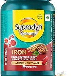 Supradyn Naturals Iron (30 tablets) with 3X Iron, Ashoka, Shatavari, Zinc, Vitamin C, Folic Acid, 30 vital nutrients, Supports Blood Health & Provides Energy, Veg-27