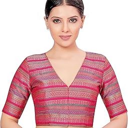 Women's Half Sleeve Brocade Readymade Saree Blouse-image-88