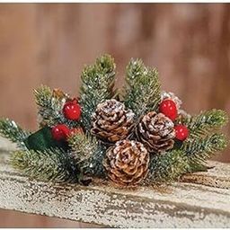 New - ICY Christmas Red Berry 1" Candle Ring with Glittered Pinecones for Home, Farmhouse, Kitchen, Party, Holiday Decor-image-36