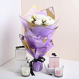 FlowerAura Premium Flower Bouquet of 12 White Carnations With 2 Candles For Birthday Gift, Anniversary Gift, Wedding Gift, Mother's Day Gift, Love & Romance Gift, Father's Day Gift (Same Day Delivery)-image-30