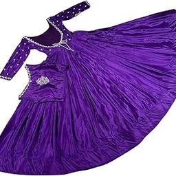 Butter Buds Women's Designer Sequins Embroidery Butta on Soft Chinnon Silk Padded Blouse & Long Sleeve Gown for Functions & Festival Use (Alterable L to XXL Margin Size)-1