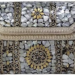 Handcrafted Mosaic Clutch Purse for Women | Ethnic Party & Festive | With Chain Strap-image-18