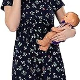 Women's Cotton Printed Knee Length Maternity/Feeding/Nursing Nighty_2061-20