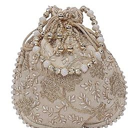 Silk Embroidered Women Potli Bag (Cream),CTKTLUG960-13