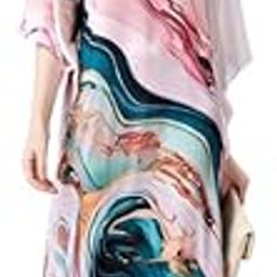 Women's Ethnic Wear Elegant Multicolor Silk Maxi Dress – Silk Sutra Women's V-Neck, 3/4 Sleeves Nightgown (STC-SILK-KAFTAN-172-image-81
