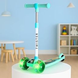 Storio Twister Foldable Kick Scooter for Kids with LED Light Wheels | Skating Cycle Style Scooter with Adjustable Handle & Foldable Design | Lightweight Ride-On Toy for Boys & Girls - Green-picture-11