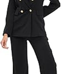 Women's Co-ord Set Black | Double Breasted Blazer & Flared Pant Set for Women, Formal Office Wear for Ladies, Notch Lapel Long Sleeve, Workwear Outfit for Women | Moss Lycra Fabric-24