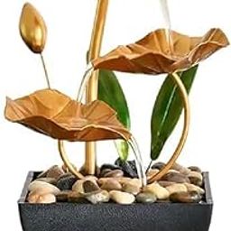 Emcapt Metal Tabletop Water Fountain, Home Decor Ornaments with Waterfall Desktop Leaf Fountains, Deep Basin & Natural River Rocks Indoor Zen Relaxation for Office, Living Room, Bedroom Decor for Gift-image-71