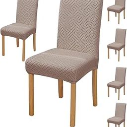 Styleys Elastic Chair Cover Stretch Removable Washable Jacquard Dining Chair Cover Protector Seat Slipcover (Pack of 6, Taupe, JCMC20)-image-66