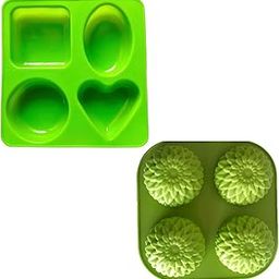 2 Pack Silicone Soap Mould with 4 Flower Cavity, Heart, Oval, Round, Square, 4 in 1 Design for Handmade Soap Making, Lotion Bars, Bath Bombs (Multicolor)-picture-32