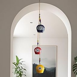 WARMINGO DE Evil Eye Bell Wall Hanging Hand Painted | 3 Feng Shui Vastu Bell for Main Door Entrance | Turkish Evil Eye Hanging for Good Luck & Prosperity | Home Gifting Wall Hanging Decor (Multicolor)-15