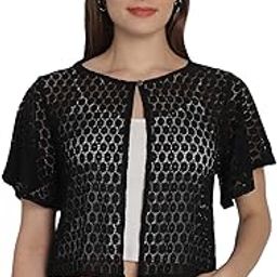 Fashion Women Front Open Self Designed Flared Sleeves Lace Shrug-image-17