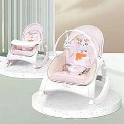 R for Rabbit Rock N Play Baby Rocker Baby Feeding Chair with Vibration and Soothing Music, Adjustable Backrest with Arc-Shaped Legs for Rocking Mode | 3 in 1 Functionality DetachableToy Bar (Cream)-2