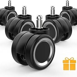 Office Chair Wheel Safe for All Floor,No Mats Needed,Heavy-Duty Chair Wheels 1000lbs, Noise Free & Smooth Gliding,Universal Fit Office Chair Casters Set of 5(Sliver)-21