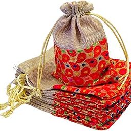 Pack of 25 pcs Small Size Brocade & Jute Potli Gift Bags (18 X 12 cm)-19