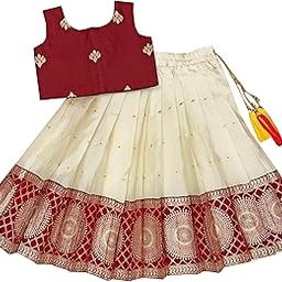 Baby Girls South Indian Traditional Pattu Pavadai Tapeta Silk Lehenga Choli Dress-image-92